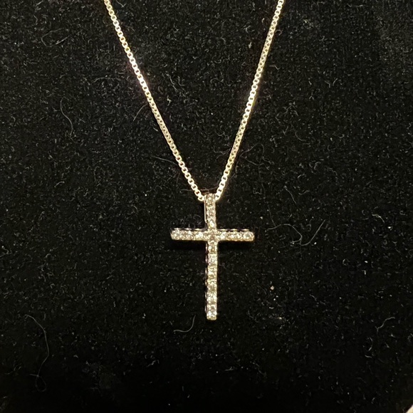 Sterling Silver and Cubic Zirconia Cross Necklace - Picture 2 of 3
